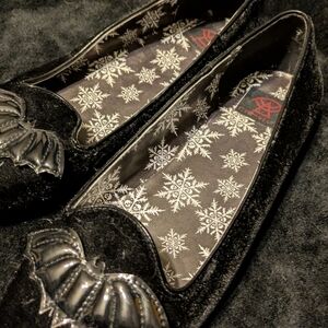 Black Velvet Loafers with Bat Design